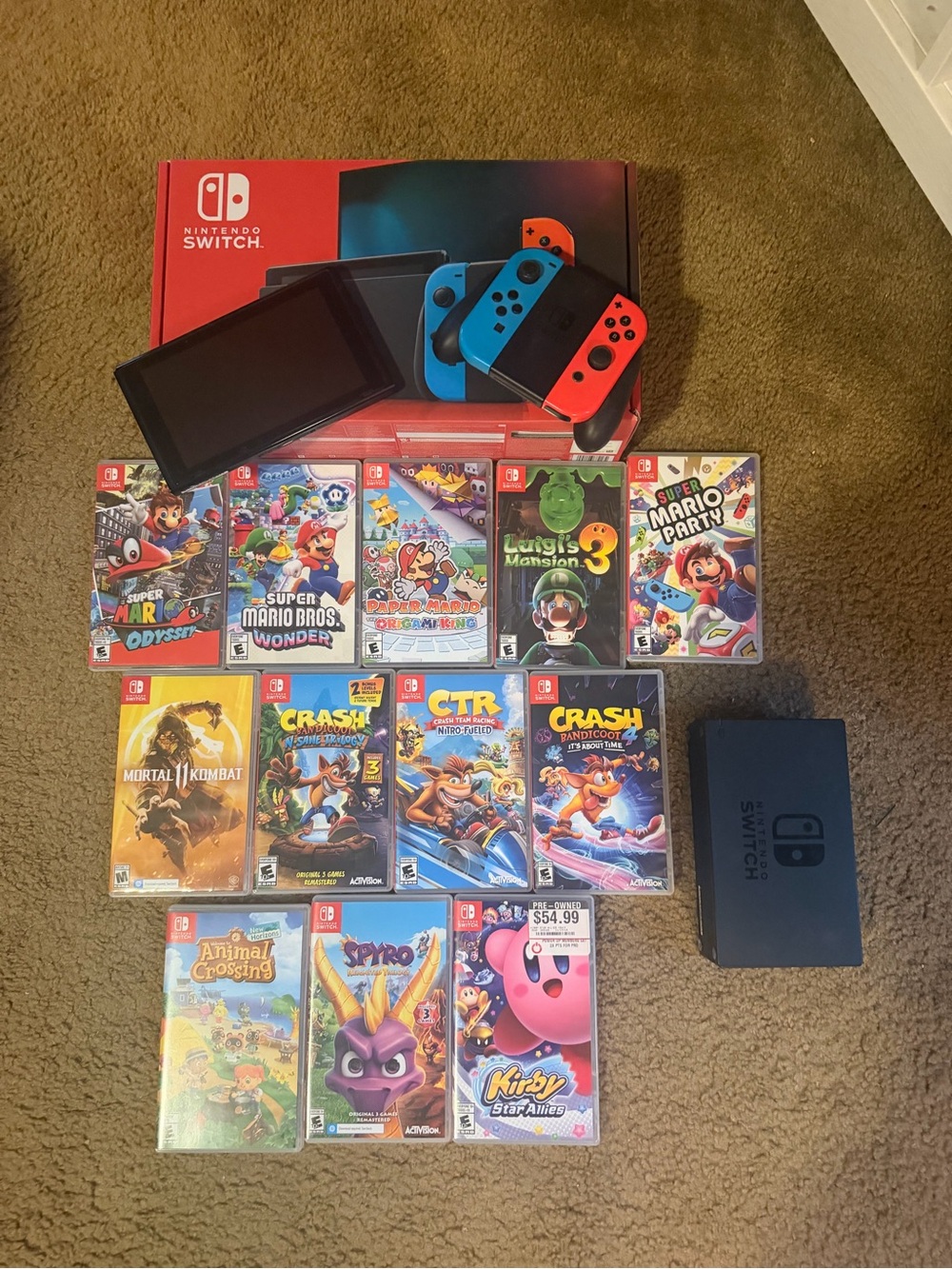 Nintendo Switch Console with Neon Blue and Neon Red Joy-Con and Game Bundle